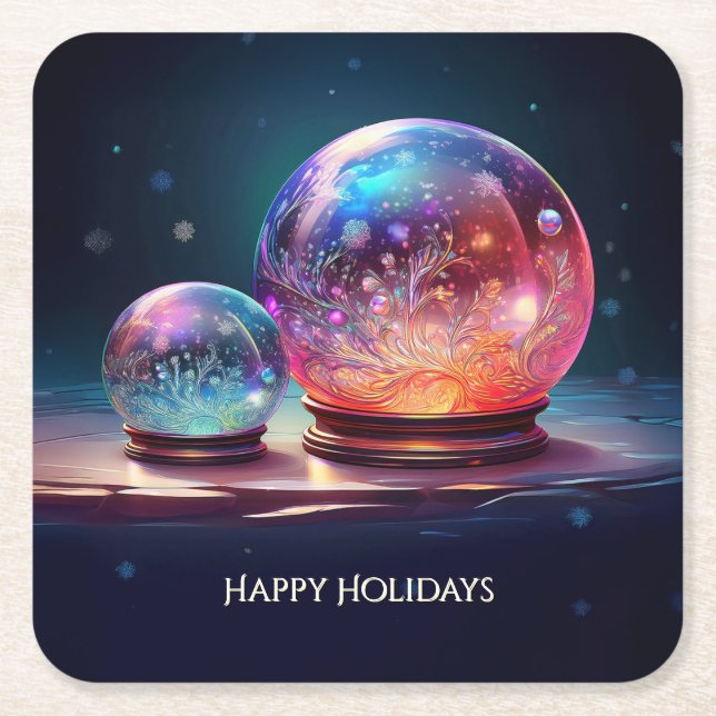 Crystal Snowballs Holiday Paper Coaster Rechteckiger Pappuntersetzer (Vorderseite)
