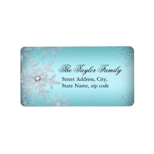 Crystal Snowflake Blue Christmas Address Labels Adressaufkleber (Vorne)