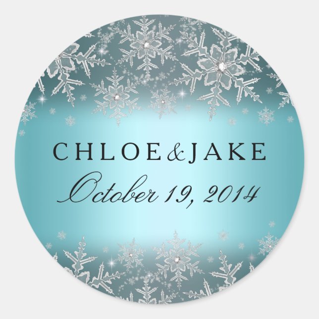 Crystal Snowflake Blue Winter Wedding Sticker (Vorderseite)