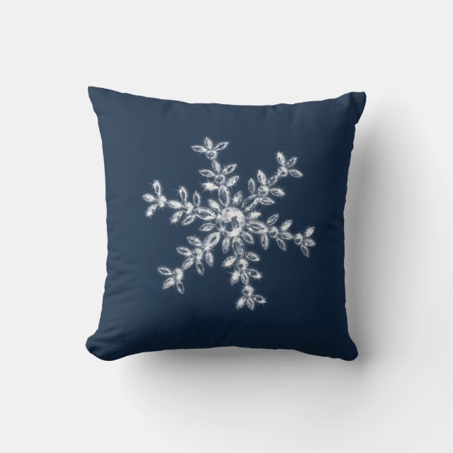 Crystal Snowflake Holiday Cushi in blau Kissen (Vorderseite)