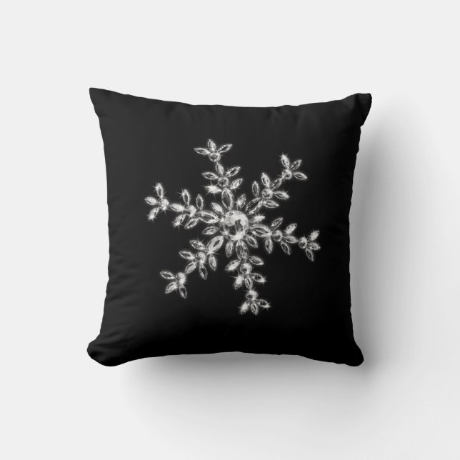 Crystal Snowflake Holiday Cushi in Schwarz Kissen (Vorderseite)