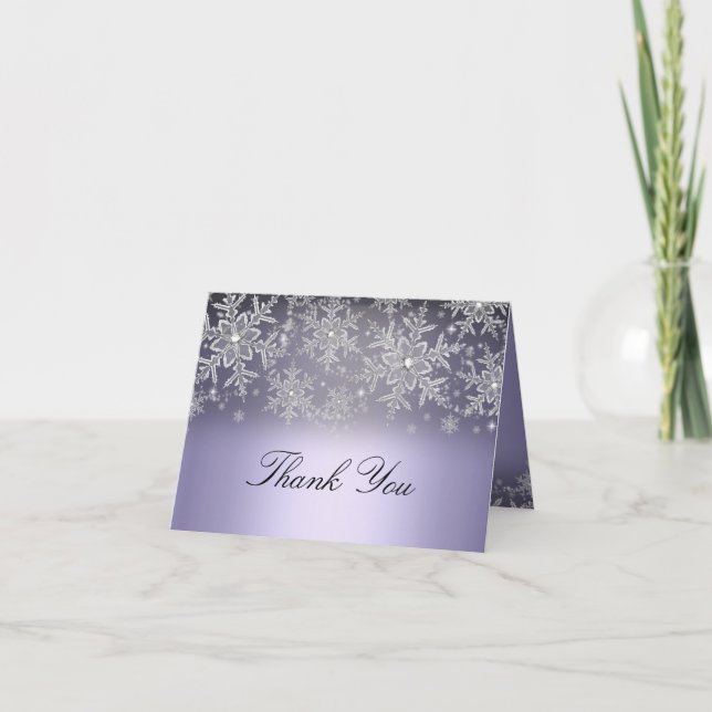 Crystal Snowflake Lila Winter Danke Karte (Vorderseite)
