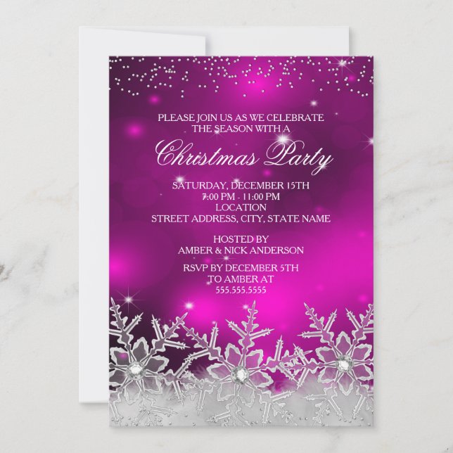 Crystal Snowflake Pink Weihnachtsfest Party Einlad Einladung (Vorderseite)