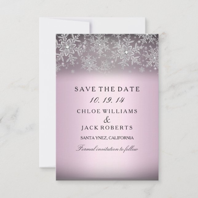 Crystal Snowflake Pink Winter Save the Date (Vorderseite)