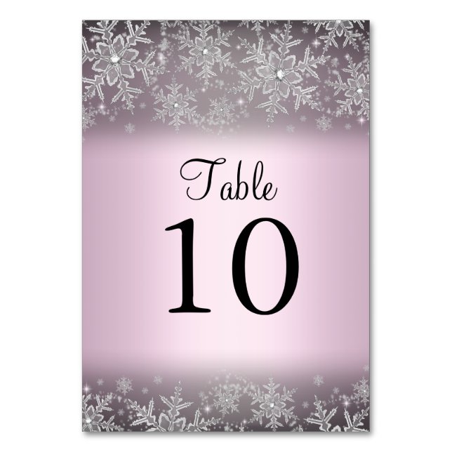 Crystal Snowflake Pink Winter Tischnummer Card (Vorderseite)