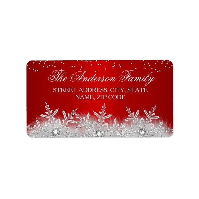 Crystal Snowflake Red Christmas Address Labels Adressaufkleber (Vorne)