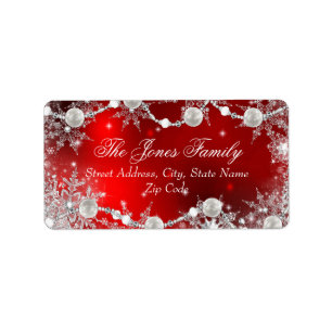 Crystal Snowflake Red Christmas Address Labels Adressaufkleber