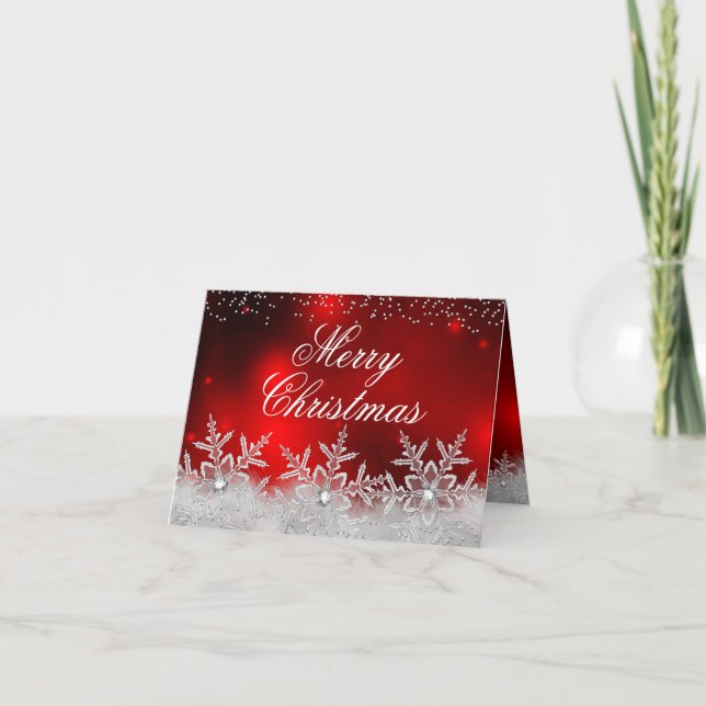 Crystal Snowflake Red Christmas Card Feiertagskarte (Vorderseite)