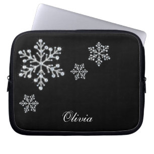 Crystal Snowflakes Black Laptop Sleeve