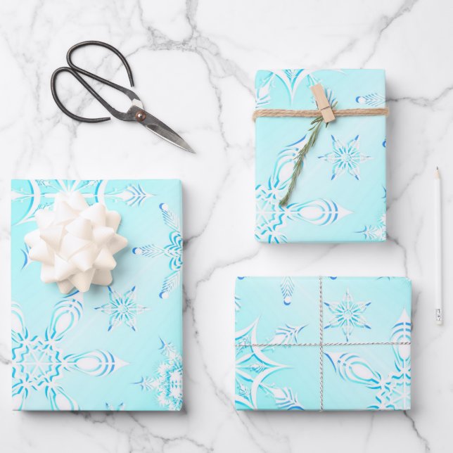 Crystal Snowflakes Pattern Geschenkpapier Set (Vorderseite)