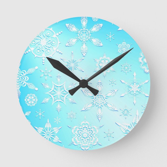Crystal Snowflakes Pattern Runde Wanduhr (Vorderseite)