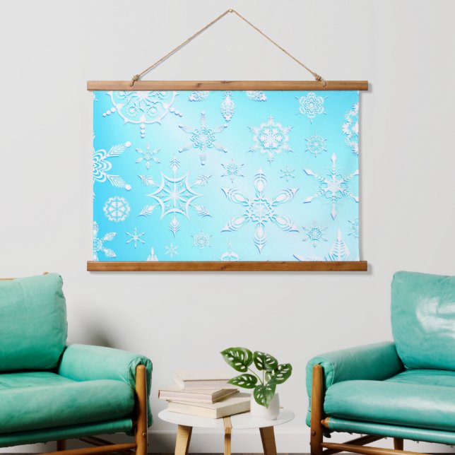 Crystal Snowflakes Pattern Wandteppich Mit Holzrahmen (Wohnzimmer)