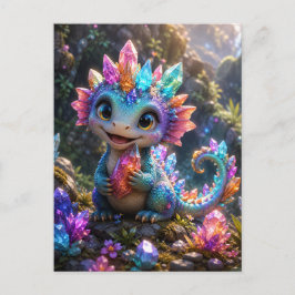 Crystal Sprout – Süße Kristall-Drache Fantasy-Kuns Feiertagspostkarte