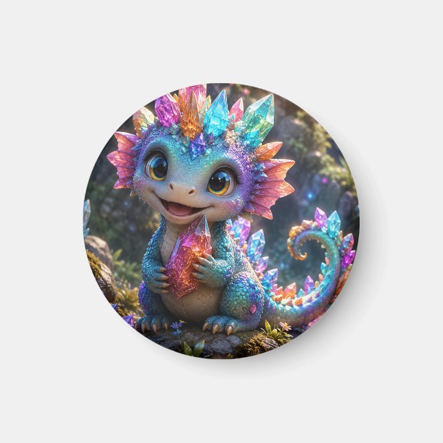 Crystal Sprout – Süße Kristall-Drache Fantasy-Kuns Magnet (Vorne)
