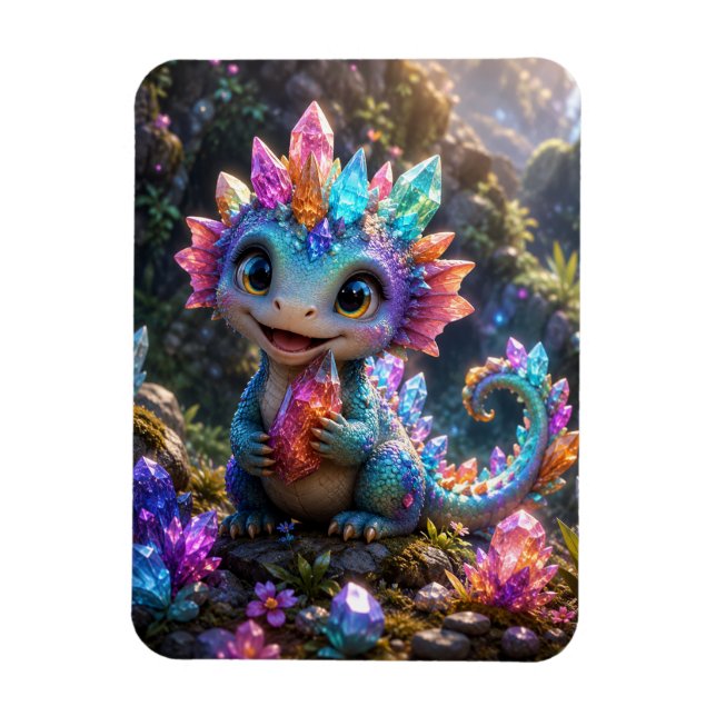 Crystal Sprout – Süße Kristall-Drache Fantasy-Kuns Magnet (Vertikal)