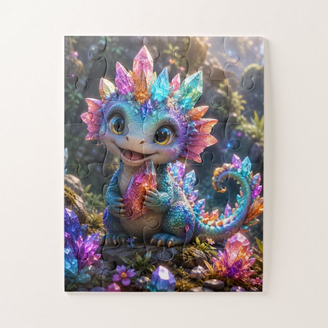 Crystal Sprout – Süße Kristall-Drache Fantasy-Kuns Puzzle (Vertikal)