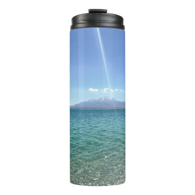 Crystal Water View Blue Sky Beach Vibe Friedlich Thermosbecher (Vorderseite)