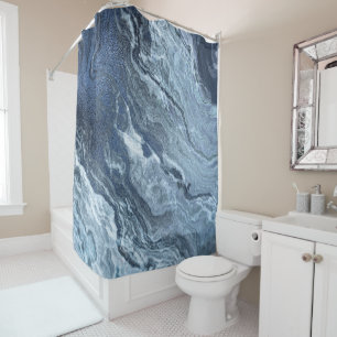 Crystalized Blue Agate Dusty Slate Marble Stone Duschvorhang