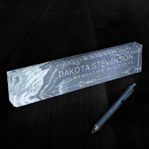 Crystalized Blue Agate   Dusty Slate Marble Stone Namensplakette
