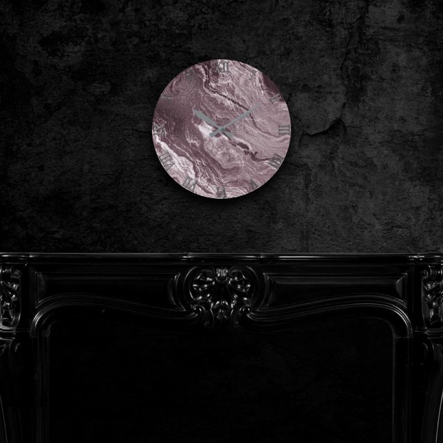 Crystalized Mauve Agate | Dusty Rose Rosa Marmor Runde Wanduhr (Von Creator hochgeladen)
