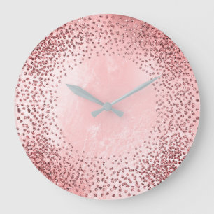 Crystals Confetti Glitter Grey Glass Pink Rose Große Wanduhr