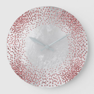 Crystals Confetti Glitzer Rose Rosa Silber Grau Große Wanduhr