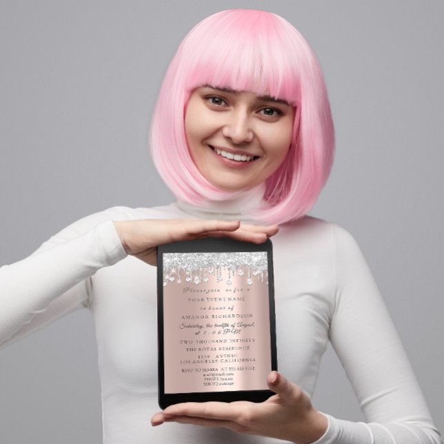 Crystals Glitzer Silver Gray Rose Bridal Birthday Einladung (Von Creator hochgeladen)