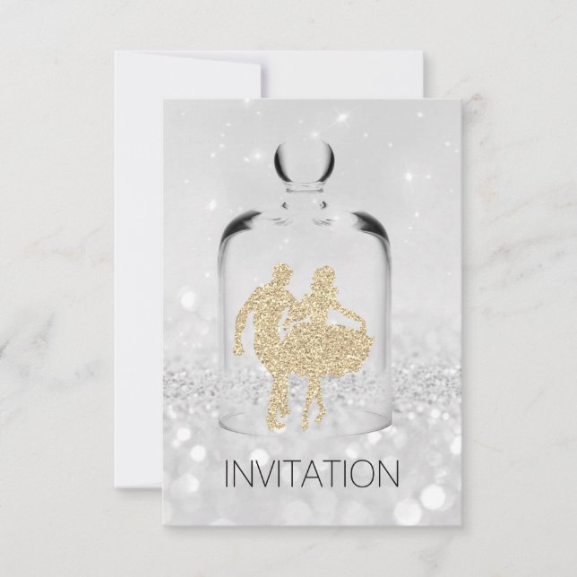 Crystals HoeDown Country Party Gray Gold Glitzer Einladung (Vorderseite)