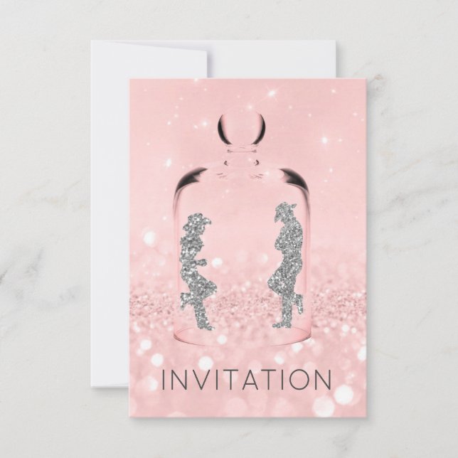 Crystals Western Country Party Glitzer Rosa Grau Einladung (Vorderseite)