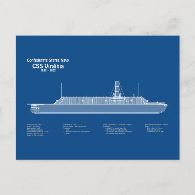 CSS Virginia - Pläne für den Schiffsbau ABD Postkarte (Vorderseite)