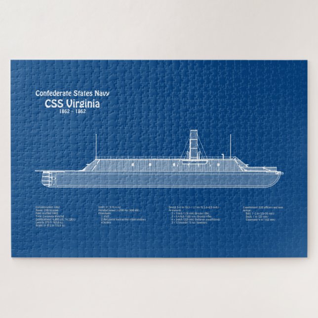 CSS Virginia - Pläne für den Schiffsbau ABD Puzzle (Horizontal)
