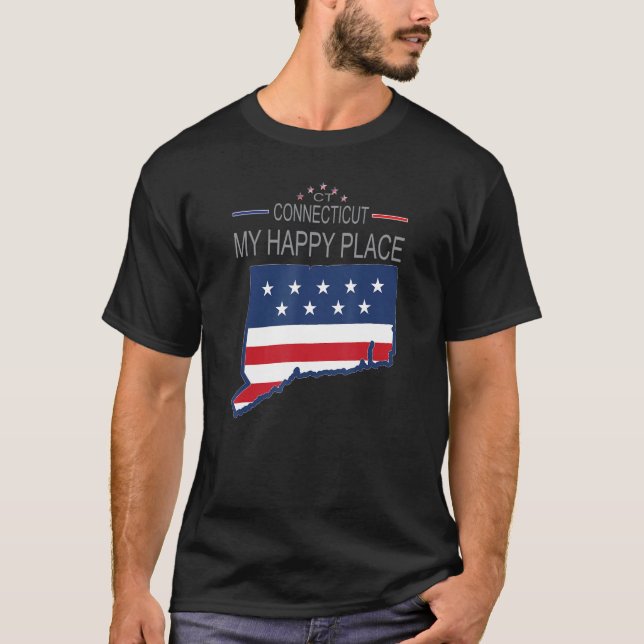 CT Connecticut My Happy Place  USA States Flag Map T-Shirt (Vorderseite)