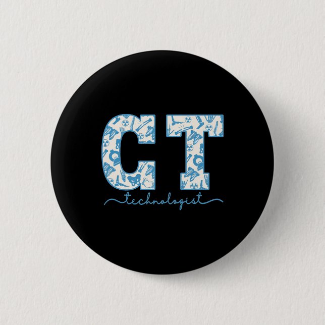 Ct Tech Cat Scan Tech Skelett Radiologie Abteilung Button (Vorderseite)