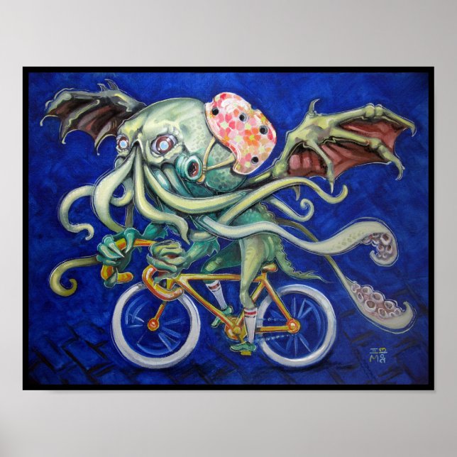Cthulhu auf dem Fahrrad Poster (Vorne)