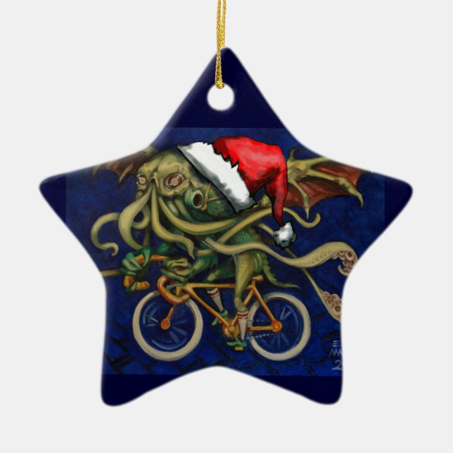 Cthulhu auf einem Fahrrad Keramik Ornament (Vorne)