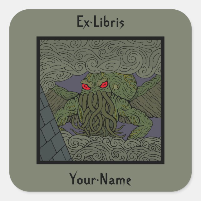Cthulhu Buchzeichen Quadratischer Aufkleber (Vorderseite)