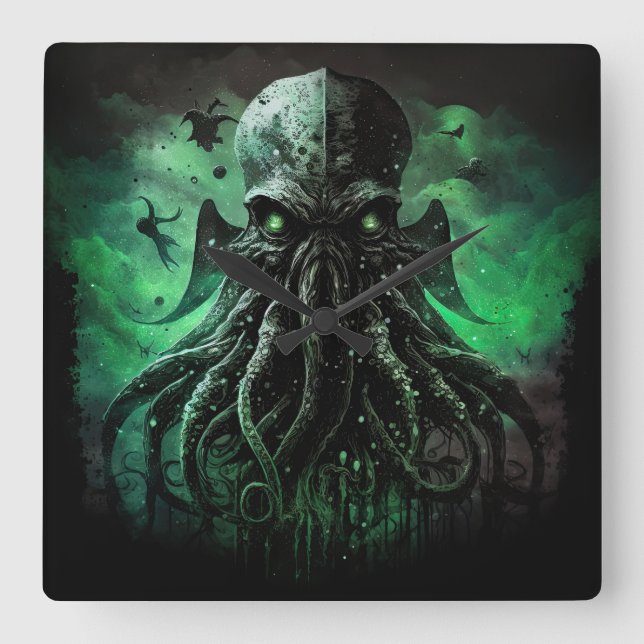 Cthulhu Hanging Wall Clock Quadratische Wanduhr (Vorderseite)