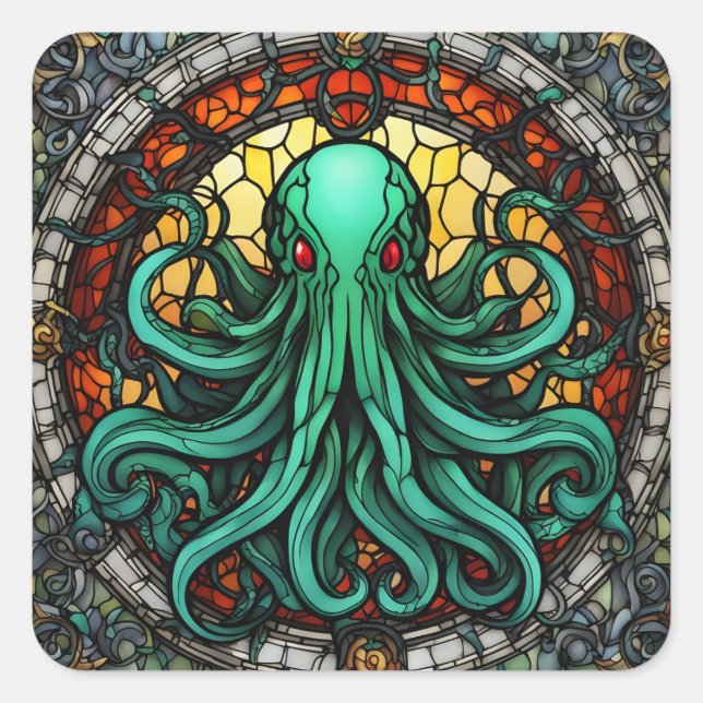 Cthulhu Hartglas Quadratischer Aufkleber (Vorderseite)