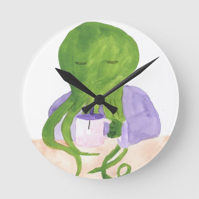 Cthulhu hat eine Tasse Tee Runde Wanduhr (Vorderseite)