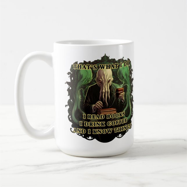 Cthulhu Ich lese Bücher, ich trinke Kaffee Ich wei Kaffeetasse (Links)