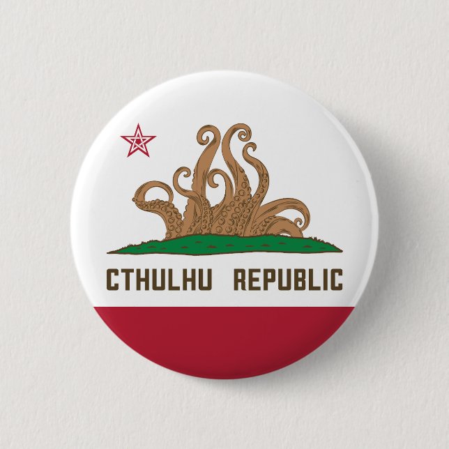 Cthulhu Republik California Flag Lovecraft Button (Vorderseite)