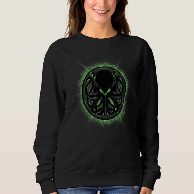 Cthulhu Steampunk Kraken Green Flames Sweatshirt (Vorderseite)