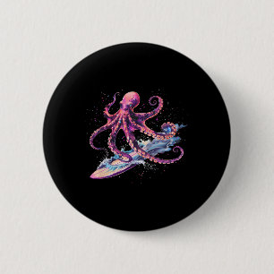 Cthulhu Surfer Tintenfisch Liebhaber Seeungeheuer Button