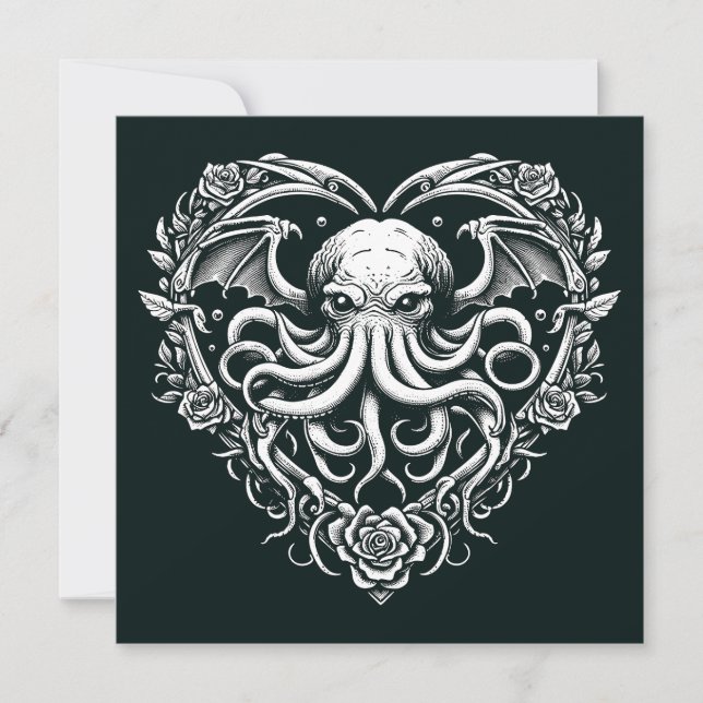 Cthulhu Valentine Lovecraft Horror Herz geformt Karte (Vorderseite)