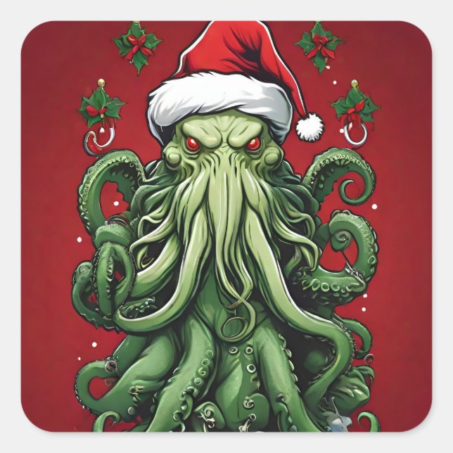 Cthulhus Yuletide Reign: Ein erschreckendes Weihna Quadratischer Aufkleber (Vorderseite)