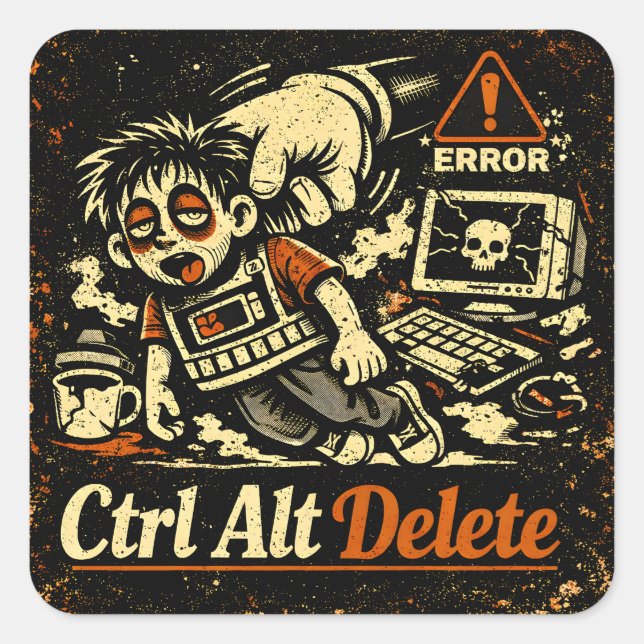 Ctrl Alt Delete – Reboot Life Tech Humor Quadratischer Aufkleber (Vorderseite)