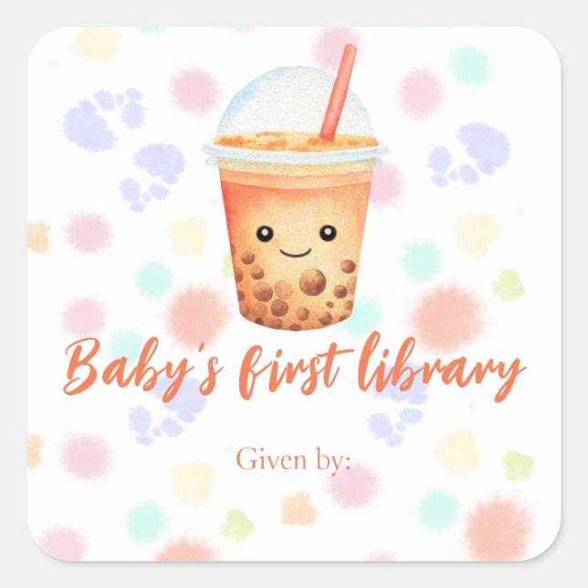 Cu-tea bubble tea tea - baby's first library quadratischer aufkleber (Vorderseite)