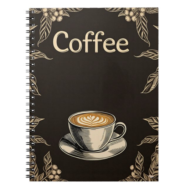 Cuaderno Coffee Latte Cup mit Blätter und Kirschen Notizblock (Vorderseite)