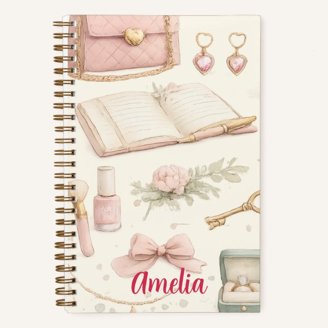 Cuaderno Coquette Aesthetic Pink Bow Makeup Person Notizbuch (Vorderseite)