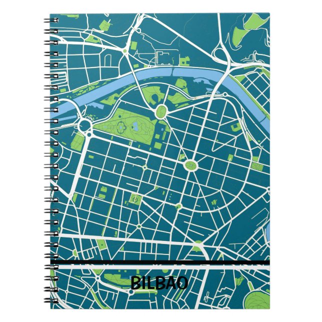 Cuaderno mapa minimalista de Bilbao - Azul-verde Notizblock (Vorderseite)
